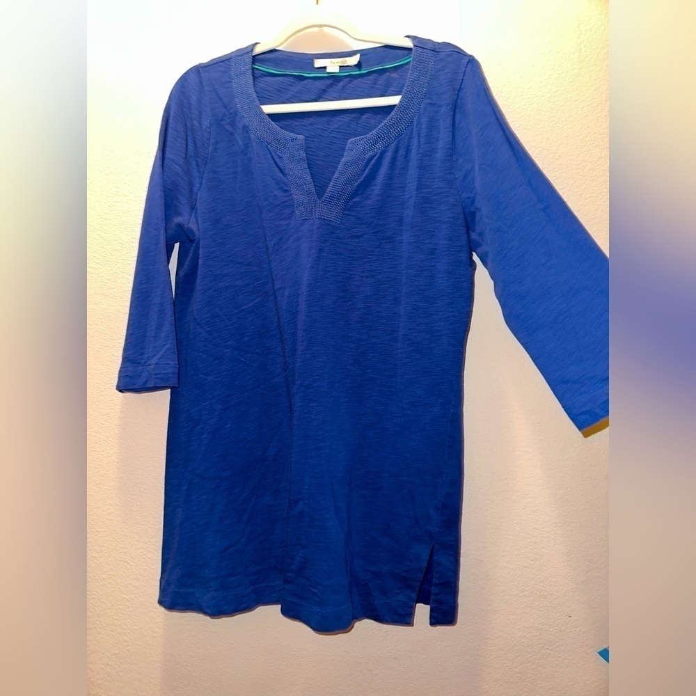 Boden women’s blue 3/4 sleeve cotton dress 10 office contemporary boho